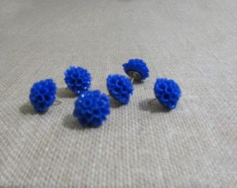 Set of 6 Blue Dahlia Flower push pins, thumb tacks