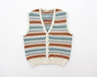Vintage Knit Vest // 1970s Zig Zag Button Down Vest