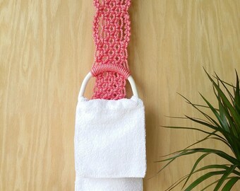Ready to ship Bathroom wall decoration Pink towel rack Modern macrame Towel ring holder Girl bathroom wall hanger Christmas baby shower gift