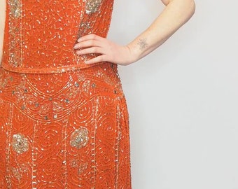 DECO 1920S DRESS - Flapper Dress - original 1920s Dress - Antique Dress - Glass beaded flapper dress - Art Deco - 20s - Sheer - Vintage