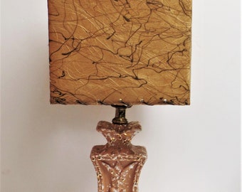 Mid Century table lamp with fiberglass shade mauve pink 1950's vintage