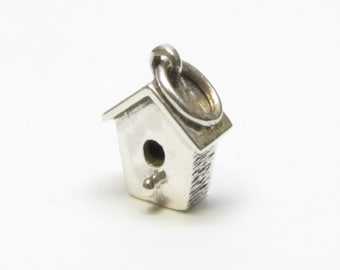 BIRDHOUSE CHARM, Bird Lovers Gift, Bird Jewelry, Birdhouse Necklace, Bird House Charm, Sterling Silver, Charms, Gift for Wife, Gift for Her