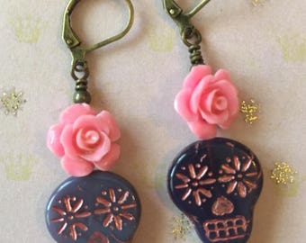 Purple and Pink Day of the Dead Earrings