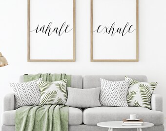 Inhale Exhale Home Decor Signs, Minimalist Art Large, Bedroom Wall Art Prints, Black and White Prints, Digital Prints Quotes, Hadley Designs