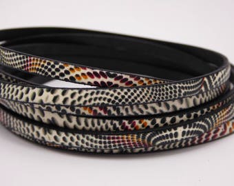 Geometric orange and black leather 5 mm sold by 20 cm