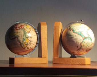 Vintage world globe bookends book