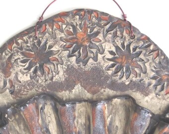 Sunflower Ceramic wall Pocket Earthy Clay Wall Vessel Rustic Pottery Wall Hanging Organic Black Clay Art Vessel Earth Tone Home Decor
