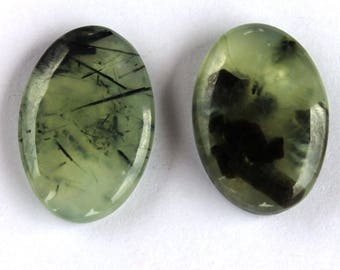 2PCS Green Prehnite Stone,87.7 CTS 32x21x6 MM Prehnite Mountain cabochon,AAA+ Natural Top Qualiity for Pendants,Rings, Jewelry Supplies