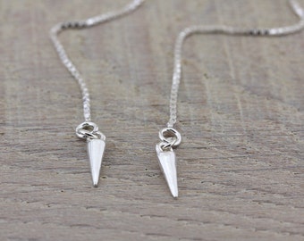 Spike Earrings, Silver Dangle Earrings, Long Earrings, 925 Sterling Silver Threader Earrings, Ear Thread Earrings, Minimal Chain Earrings