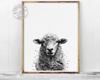 Sheep Print, Sheep Watercolor, Sheep Wall Art, Sheep Art Print, Farm Animals, Nursery Art, Sheep Art, Sheep Black and White, Sheep Poster