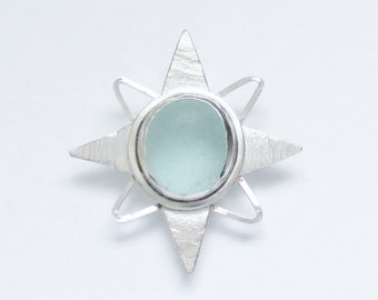 Sea Glass Jewelry - Sterling Light Blue Sea Glass Star Pendant