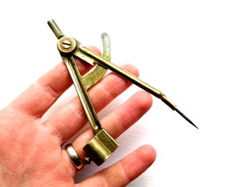 Antique Brass Drawing Compass - Unusual Measurement Design