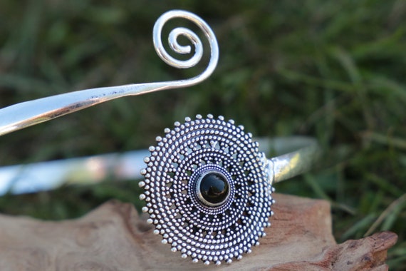 ONYX ARM BAND - Festival - Tribal - Black Onyx - Upper Arm Cuff - Wedding - Bohemian - Gemstone - Summer Jewellery - Healing crystal