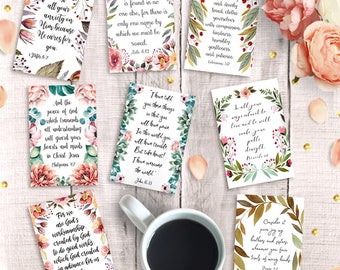 Printable Scripture Cards, Set of 9, Instant Download, 4x6 print, Bible Verse Postcard, Greeting Pack, Inspirational Art Journal, Bookmarks