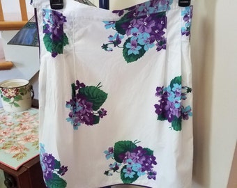 Pretty Purple Floral Half Apron, Vintage Cotton Print