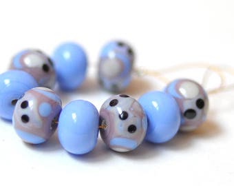 9 pcs Handmade Glass Lampwork Beads - purple heaven Dotted