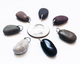 Beach stones charms pebble charms drilled stones pebble charms natural stone charms river rocks pendant river stones drilled (263)