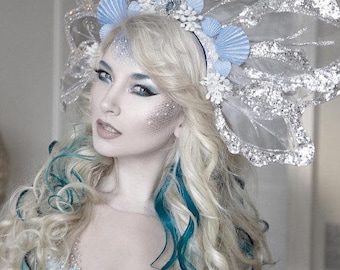 Mermaid silver crown-headdress-blue shell