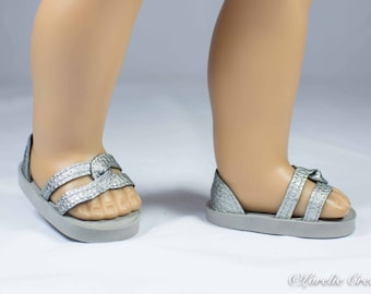American Girl or 18 inch doll SHOES SANDALS beach flip flops peeptoe flats in SILVER with Closed Heel