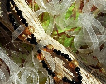 Necklace Style Murano black and gold Onyx seed from Brazil and Gold Filled 18 k