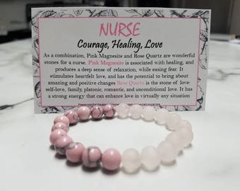 Nurse Magnesite and Rose Quartz Healing Love Courage Metaphysical bracelet