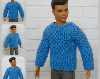 Doll clothes Barbie Ken doll sweater pullover clothes knitting crochet jumper knitted blue clothing Barbie boy doll Ken