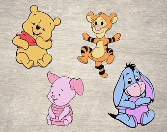 Baby winnie the pooh svg files, baby winnie the pooh clipart, png, piglet svg, tigger svg, eeyore svg