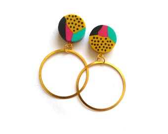 Geometric Hoop Earrings Large Brass Hoops Modern Boho Statement Earrings FREE UK SHIPPING