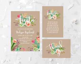 Fiesta Baby Shower Invitation Printable Succulent Baby Shower Invite Cactus Fiesta Shower Invite Kraft Watercolor Succulent Floral 240