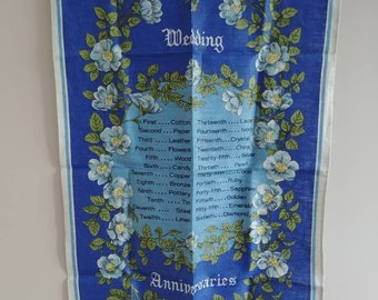 Vintage wedding anniversaries linen tea towel