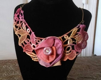 Lace flower bib necklace