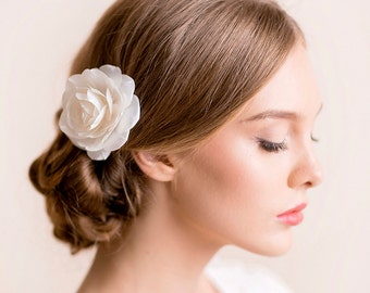 Bridal Hair Flower Rose - Bridal Rose Hair Flower - Flower Hair Clip - Wedding Clip - White, Ivory - Wedding Hair Accessories