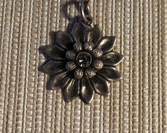 Vintage 3-D Pointed Sunflower with Swarovski Crystal Pendant Charm