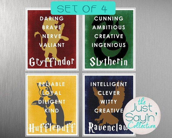 Harry Potter Poster SET von vier Hogwarts-Haus Typografie