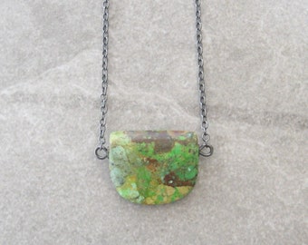 turquoise pendant, sterling and green turquoise necklace, oxidized jewelry, rustic turquoise necklace