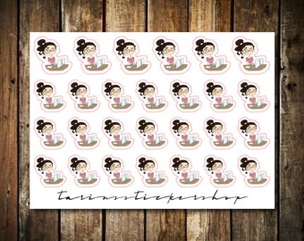 Work - Cute Brunette Girl - Functional Character Stickers