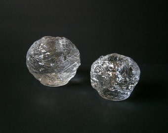 Set of 2 Kosta Boda Snowball Glass Candle Holders Large & Medium Ann Warff