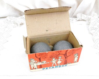 2 Vintage French Mid Century Petanque Boules with the Original Box, Retro Boxed 1950s / 1960s Mediterranean Metal Game Balls from France