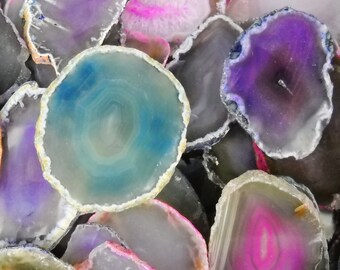 Multipack 1.5-3" agate slices pastel colors polished dyed slabs natural gemstone rock stone sliced mineral specimen