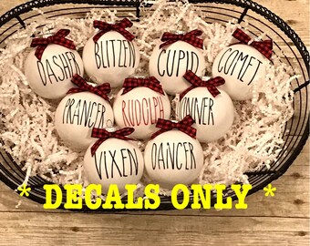 Santas Reindeer DECALS // Reindeer names DECALS // Rudolph // Rae Dunn inspired DECALS // farmhouse decals // set of 9 decals only