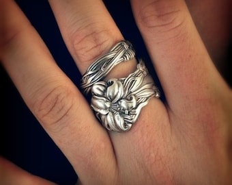 Silver Tiger Lily Ring, Sterling Silver Spoon Ring, Stargazer Lily, Frontenac Victorian Era Floral Ring, Gift For Her, Custom Ring Size 5916