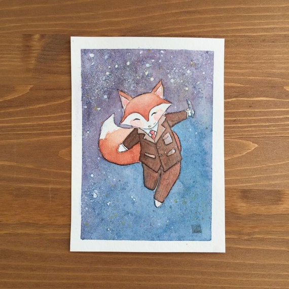 Fox Doctor Who Watercolor Print 5x7 by Kendra Minadeo Limited