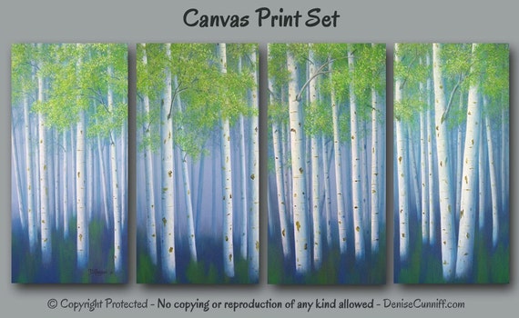 Birch tree painting Canvas art print set Large wall art