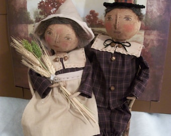 PATTERN for Primitive dolls,adorable Pilgrim couple,original by Dumplinragamuffin, #PO135