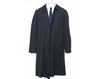 42R Vintage 60s Classic BLUE Size L Raincoat Overcoat Rain Trench Coat Jacket Plush Zip-In Liner vtg
