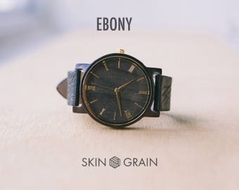 Mens Watch Gift, Montre Homme, Engraved Wooden Watch, Wood Watch, Engraved Wood Watch, Wooden Watch, Engraved watch, Men Watch, Ebony