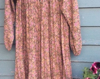 vintage Leslie Fay pleated tent maternity dress long sleeve floral