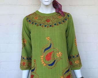 Vintage embroidered Indian Kaftan dress//India 70's Boho Cotton Caftan//Bohemian Hippie Festival Maxi Dress Caftan