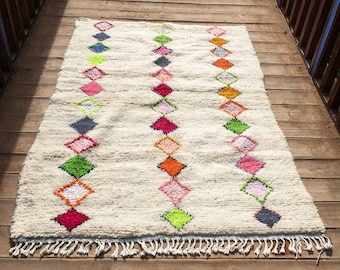 Azilal rug, Moroccan berber rug, 4.3x6.3 Ft 130x190 Cm, beni ourain rug, vintage moroccan rug, wool berber carpet, moroccan style rug