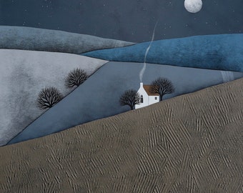 The Quiet Of The Night 8 - Winter Landscape 8x8 Art Print - Contemporary Painting - by Natasha Newton